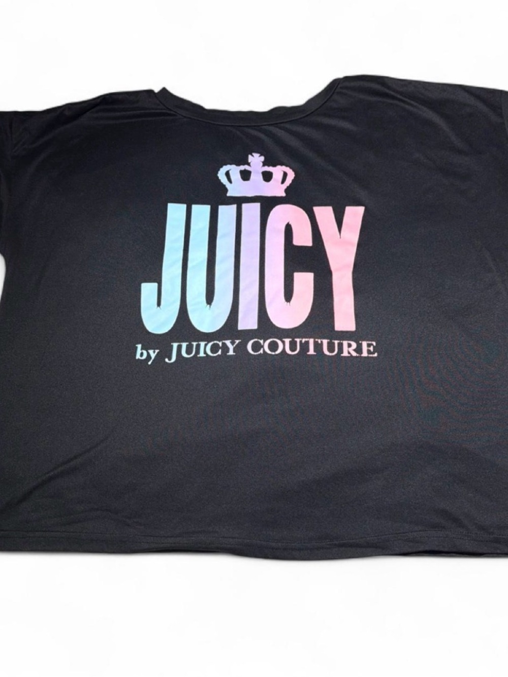 Juicy Couture Black Tee with Pastel Blue-to-Pink Ombre JUICY Logo